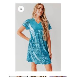 Blue Sequin Tshirt Dress